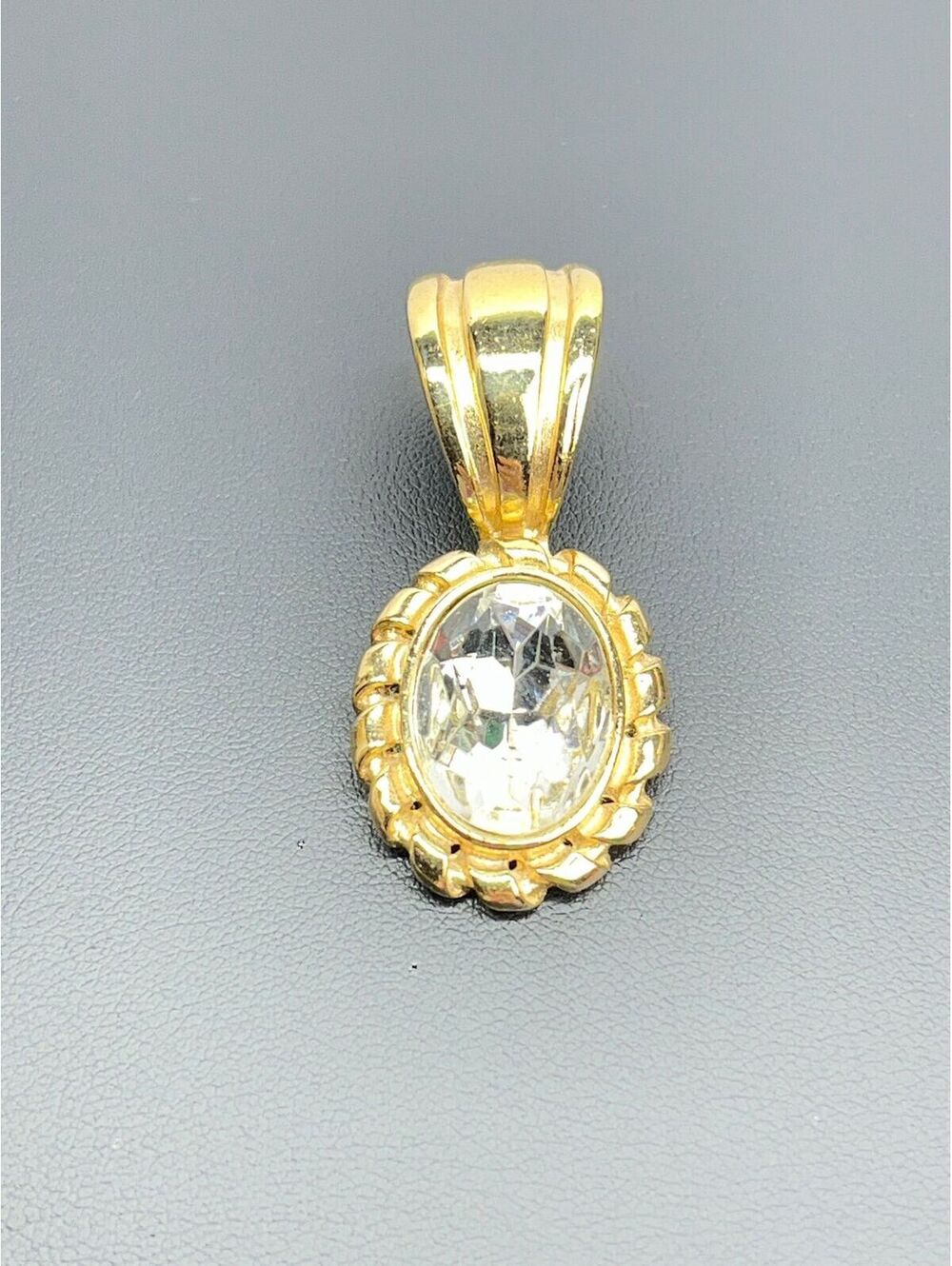 #74 VTG Givenchy Gold Tone Crystal Oval Pendant Deco Revival Design Bezel Frame